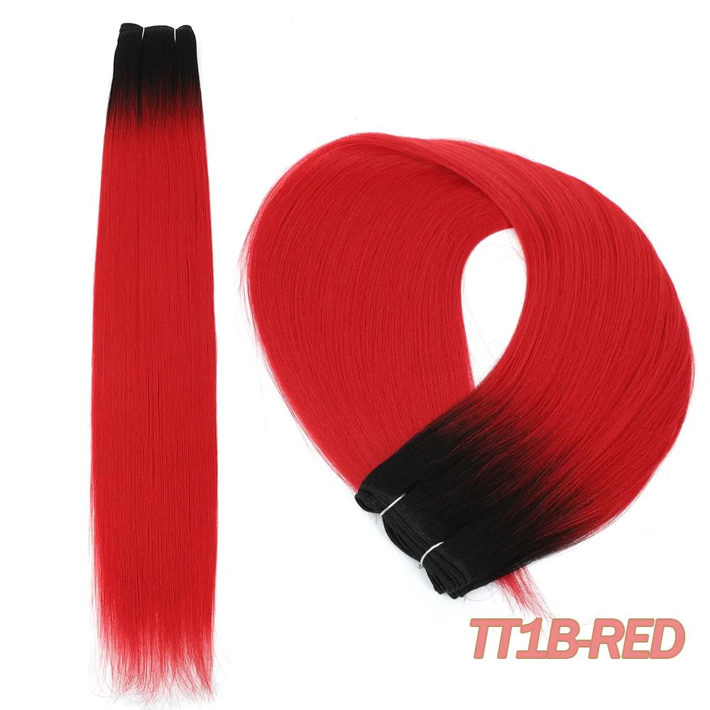 32-Inch Ombre Straight Synthetic Hair Bundles, 200g Heat-Style Weft Extensions (Highlights & Grey Options)