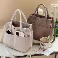 Hand Washable Corduroy Tote Bag with Multiple Pockets, Everyday Shoulder or Crossbody