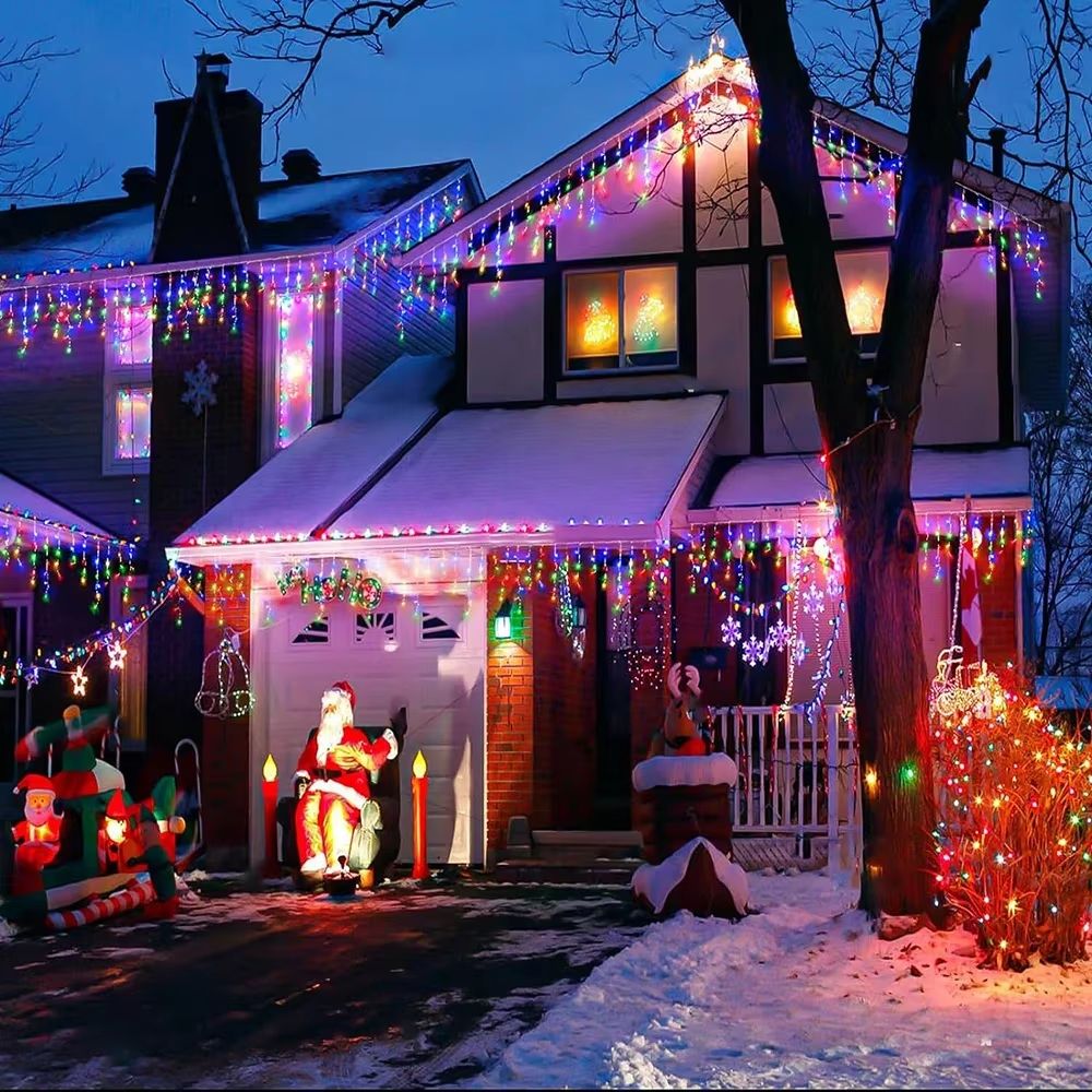Solar Icicle Curtain Lights Waterproof LED Eaves String Decor