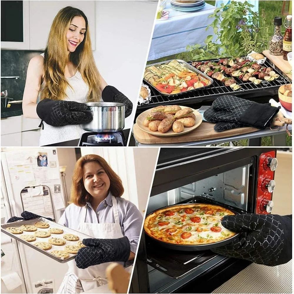 500°F Heat Resistant Oven Mitts & Pot Holders Set – Non-Slip Silicone Oven Gloves, 4-Piece Kitchen Safety Kit