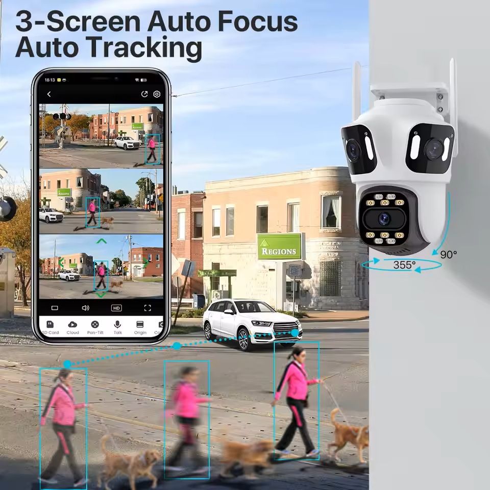 6K HD Outdoor PTZ WiFi Security Camera with Triple Lens and Auto Tracking