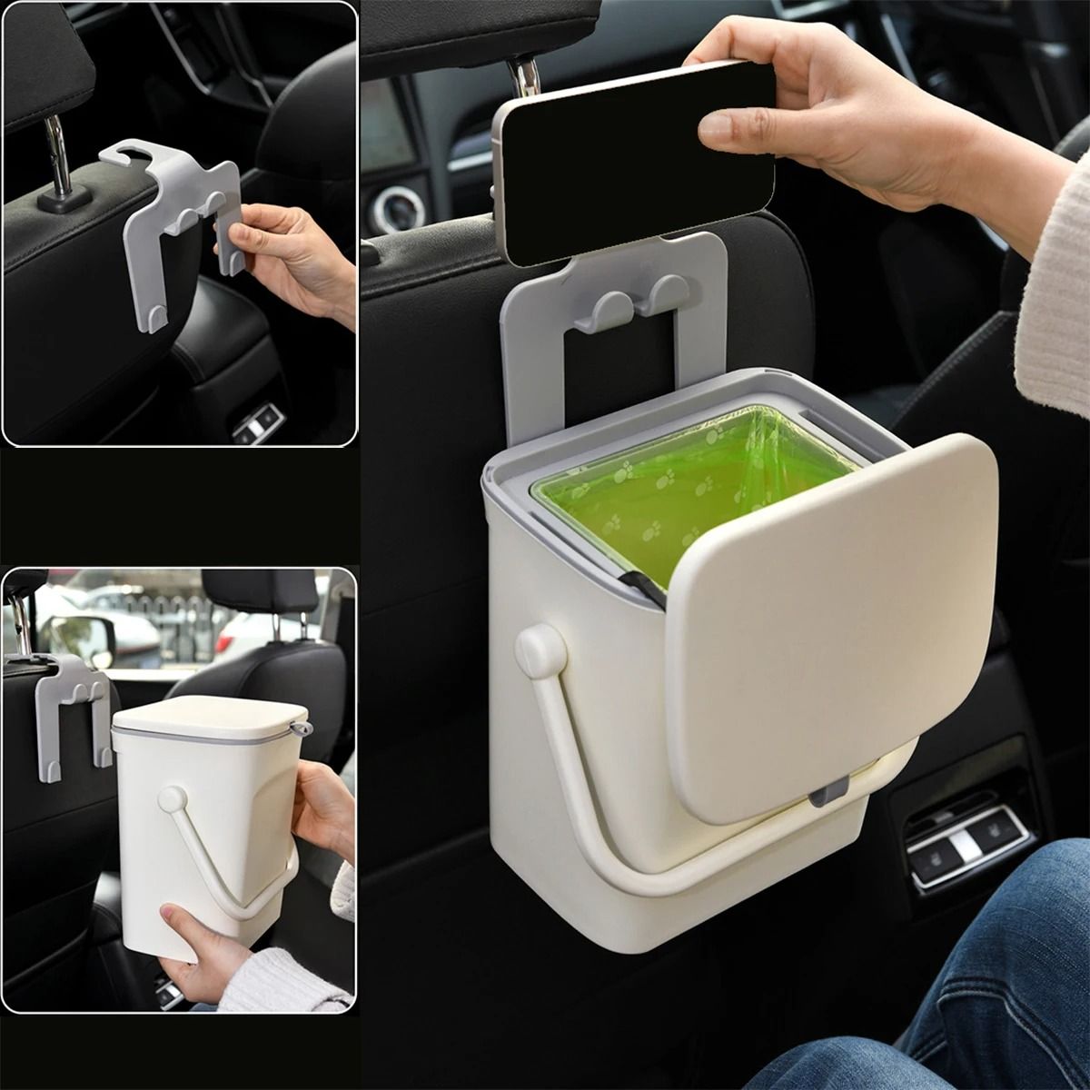Car Trash Can with Phone Holder and 5L Rear Seat Storage Box
