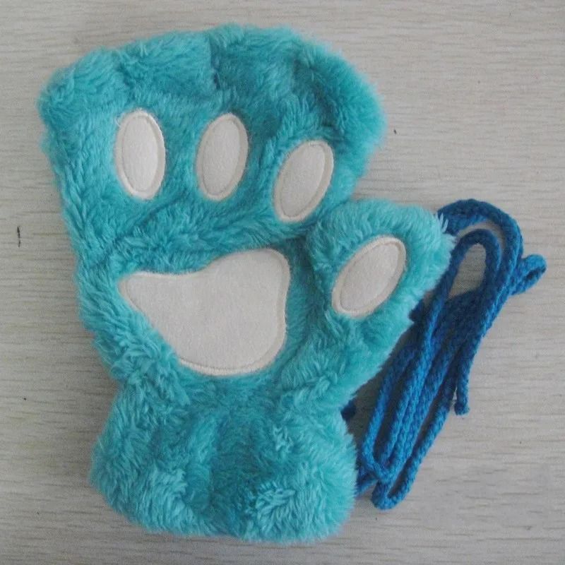 Plush Cat Paw Fingerless Gloves