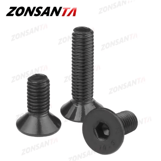 ZONSANTA Countersunk Hex Socket Screws – DIN7991 Black Carbon Steel Flat Head Bolts (M2–M6)