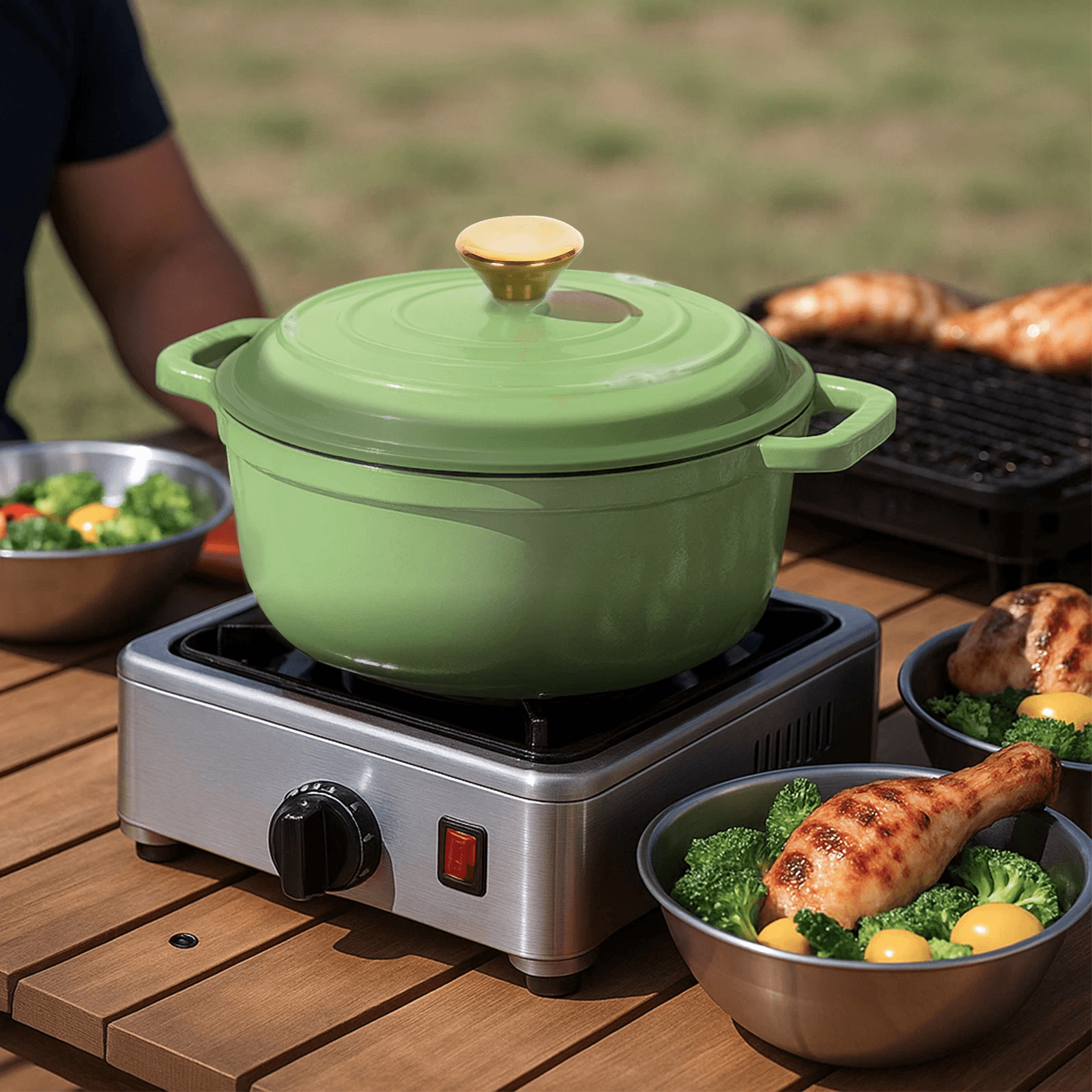 Enameled Cast Iron Dutch Oven, 6QT Multi-Purpose, Grill & Induction Compatible