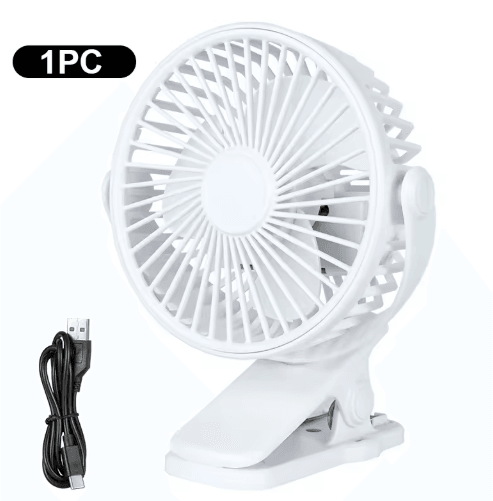 Mini Clip-On Fan – USB Rechargeable Portable Desk Fan with 180° Adjustable Cooling