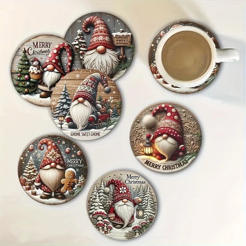 Christmas Gnome Wooden Coaster Set
