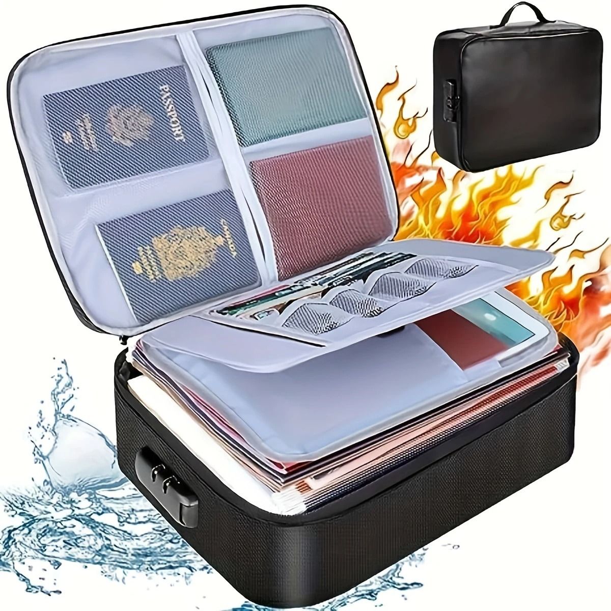 High Capacity Document Organizer Bag Lockable Oxford Passport Holder Multi Layer A4 File Storage Case