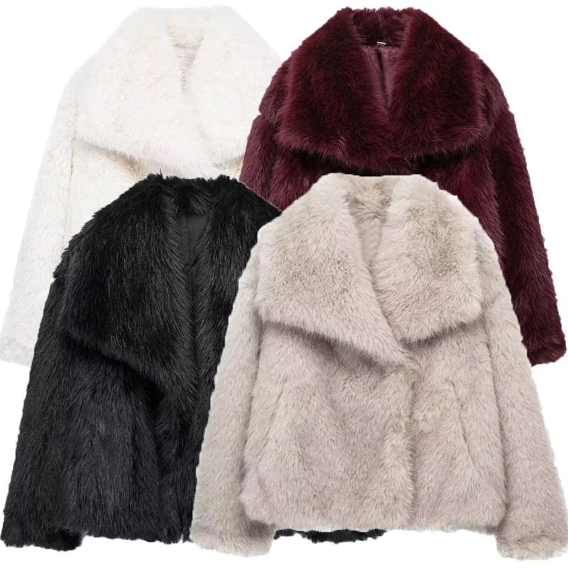 LuxeFluff Womens Faux Fur Coat – Plush Fluffy Winter Jacket with Turn-Down Collar