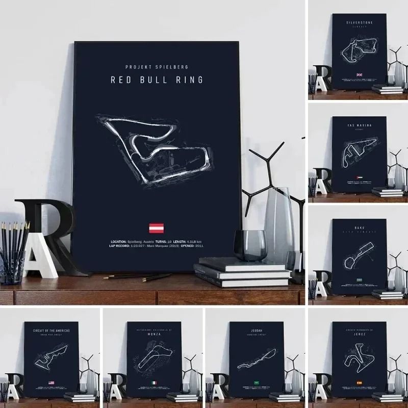 F1 Track Circuit Wall Art – Minimalist Motorsport Canvas Painting for Home Decor and Race Fans