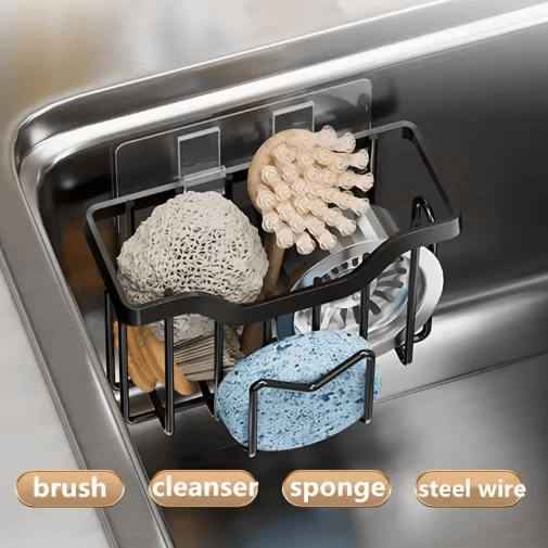 Rustproof Stainless Steel Kitchen Sink Sponge Holder with Adhesive Hook