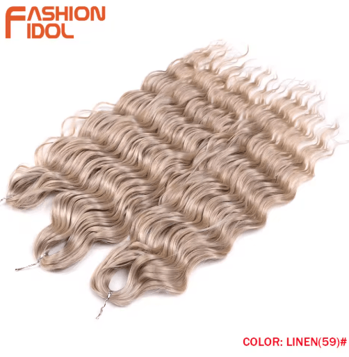 FASHION IDOL 24-Inch Ombre Rainbow Water Wave Crochet Hair, Synthetic Deep Wave Braiding Extensions
