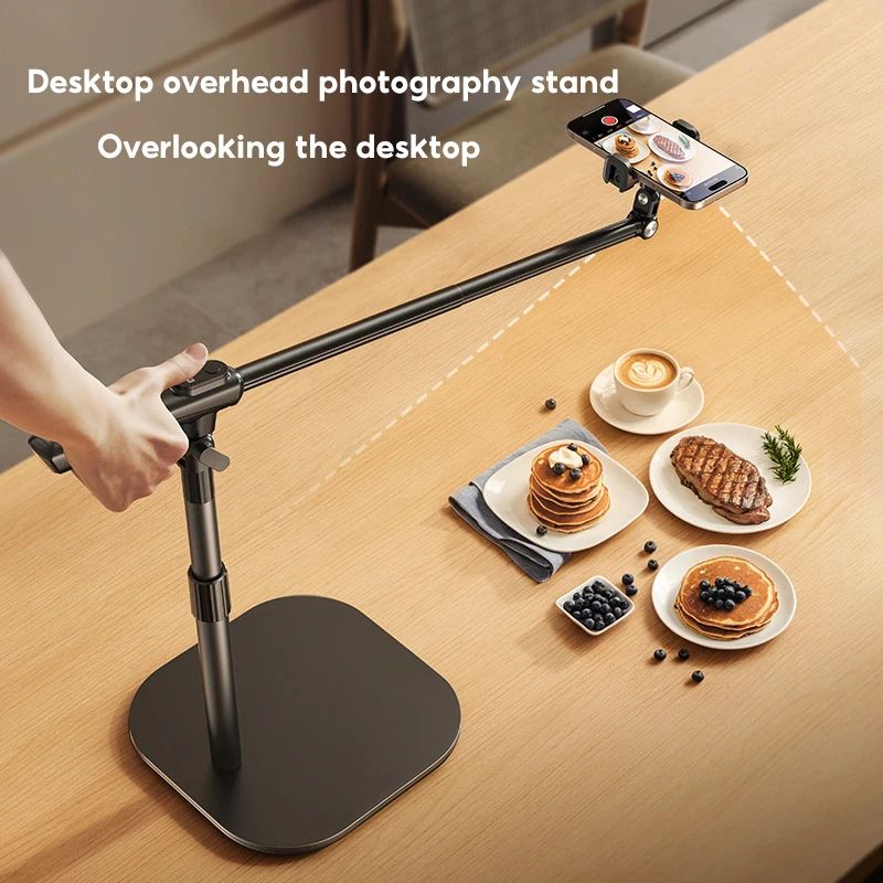 Overhead Phone Stand with Bluetooth Remote – Adjustable Desktop Filming & Recording Stand for Content Creation