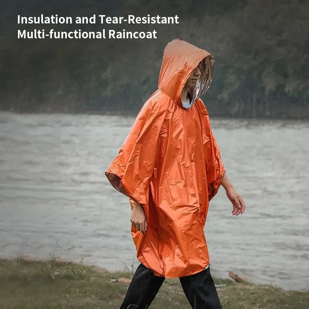 Emergency Thermal Rain Poncho Blanket - Waterproof Survival Rain Gear with Hood