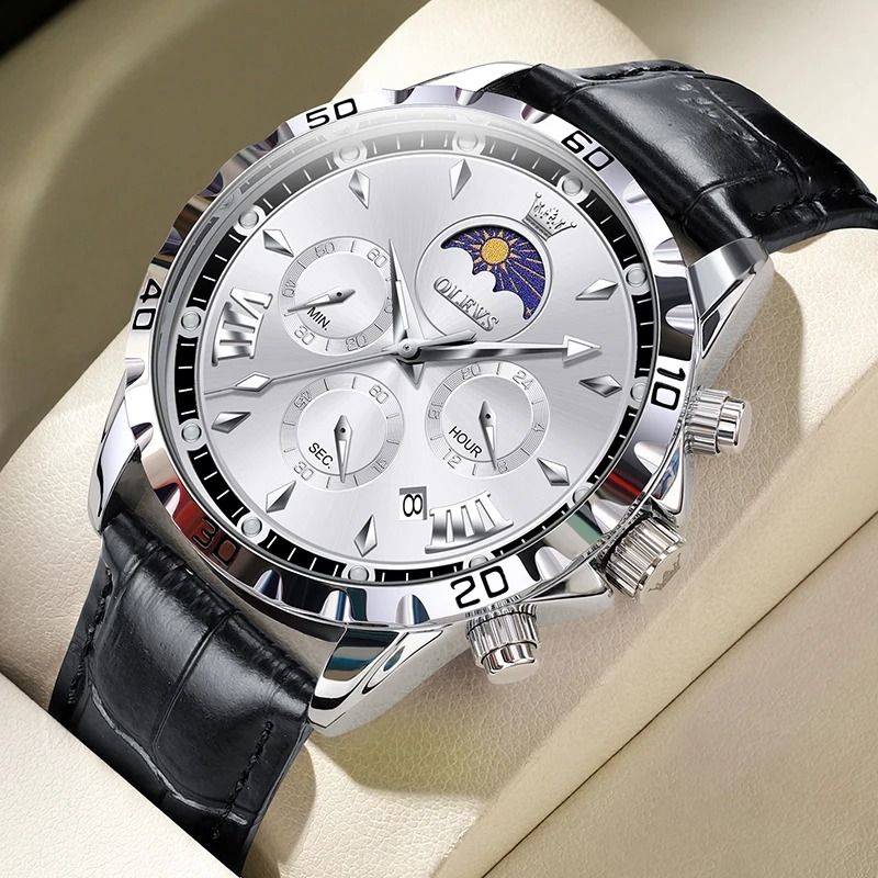 Mens Moon Phase Skeleton Watch with Luminous Hands