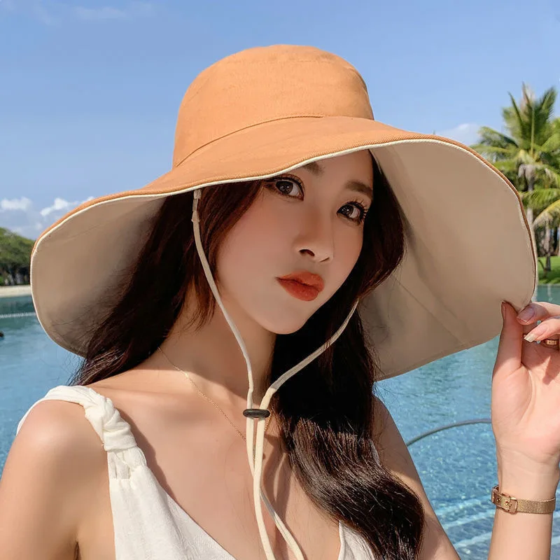 Anti-UV Protection Hiking Fisherman Cap, Wide Brim Sun Hat Women, Foldable Solid Beach Hat, Double Sided Sun Hat