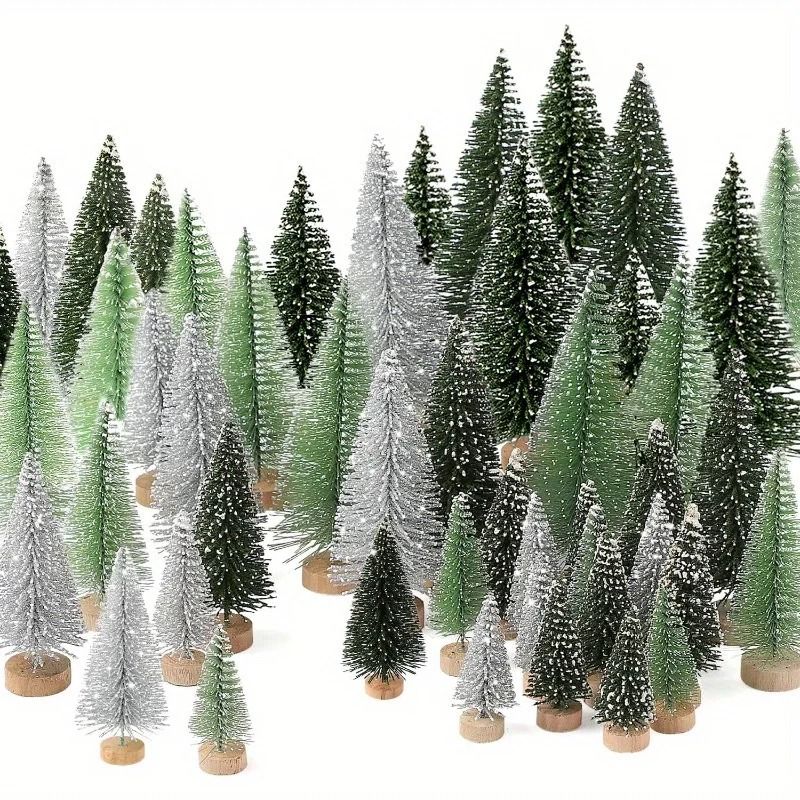 15pcs Mini Artificial Christmas Tree With Wooden Base for Festivals Christmas and Thanksgiving