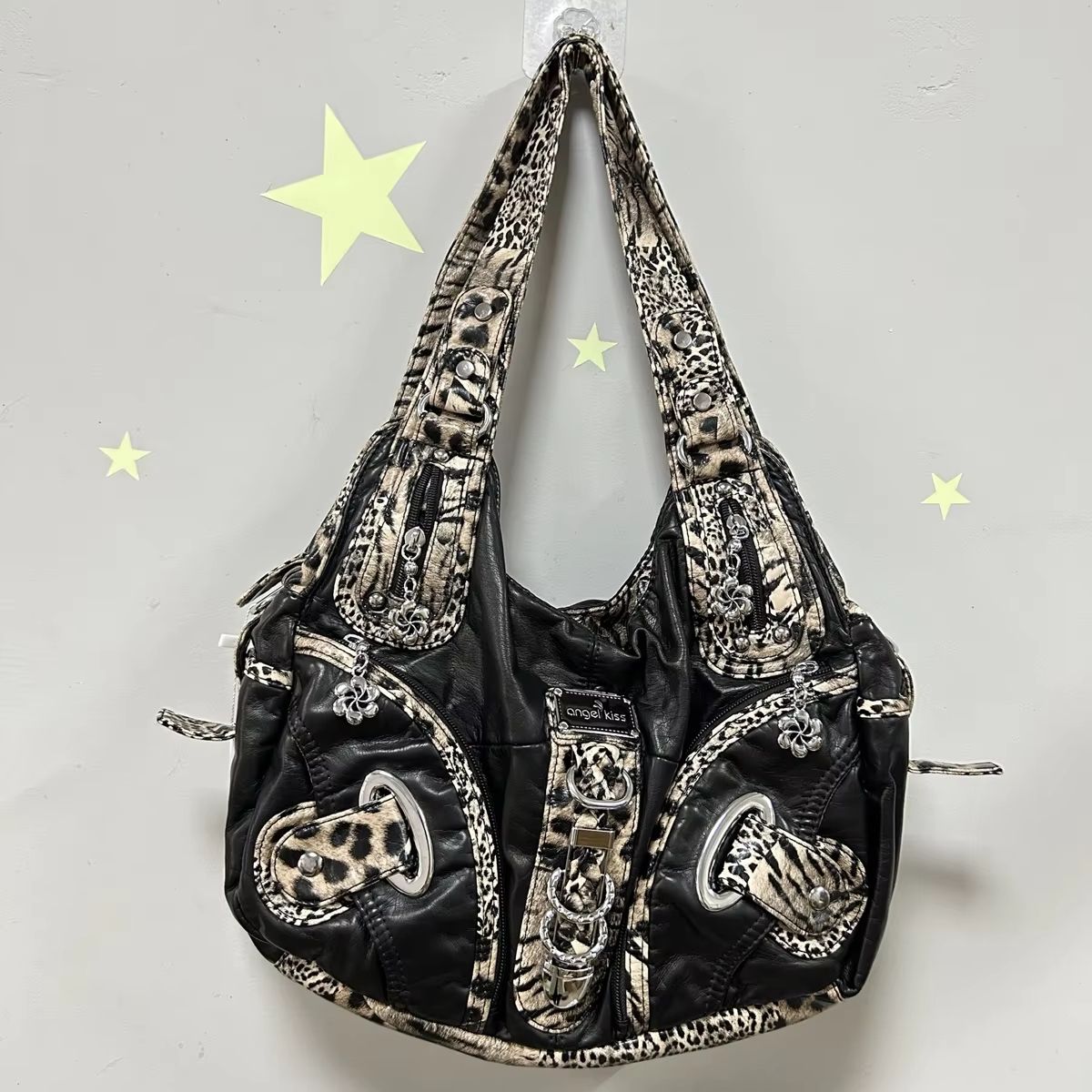 Angelkiss Leopard Print Women's Shoulder Bag Top-Handle Satchel Large Tote Purse