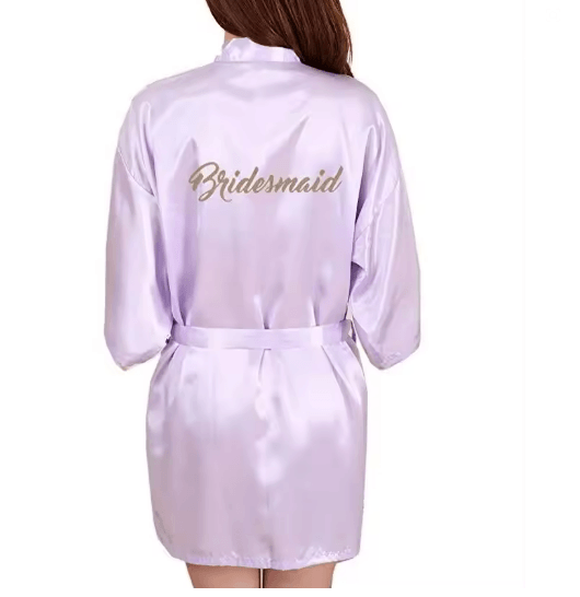 Personalized Satin Bridal Party Robe with Gold Lettering