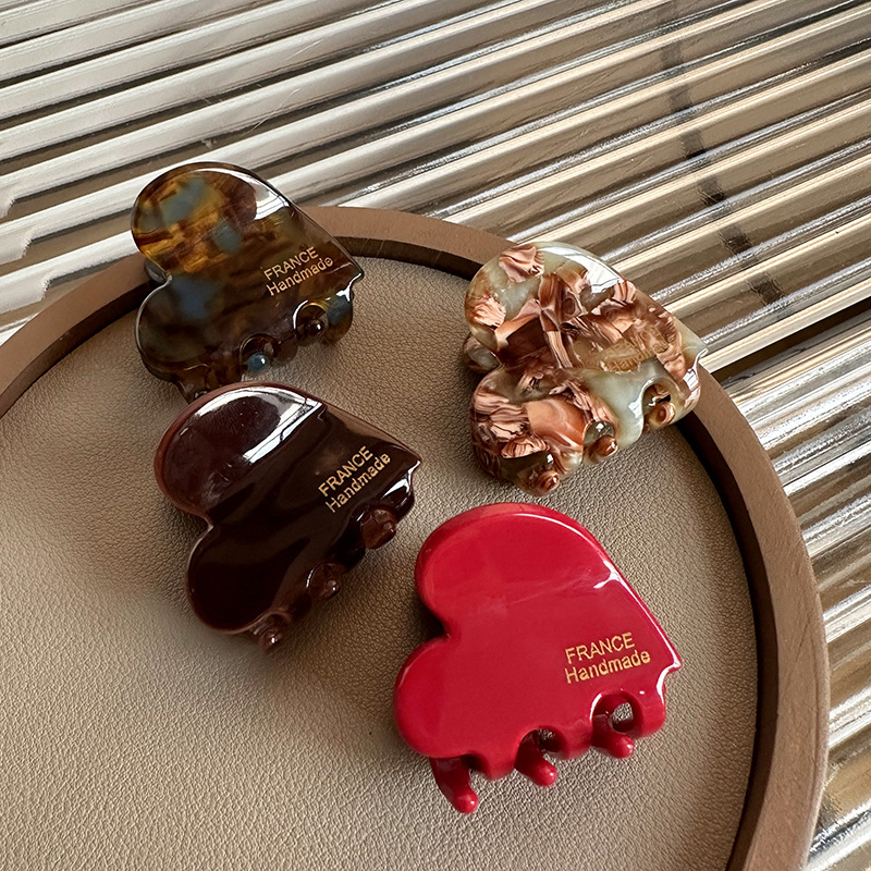 Cute Heart-Shaped Hair Claw Clips for Women - Stylish Acetate Hair Accessories for Girls