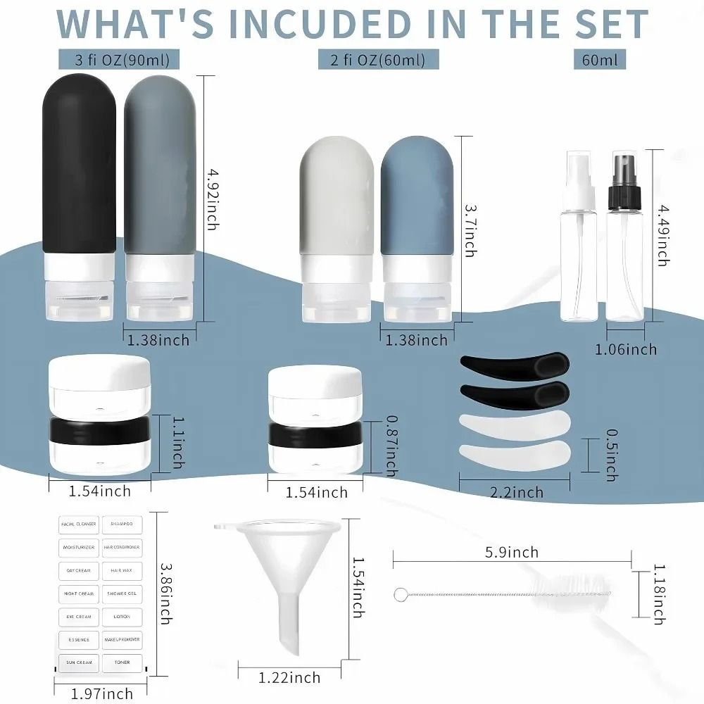Refillable Travel Bottle Set Leak Proof Toiletries Containers