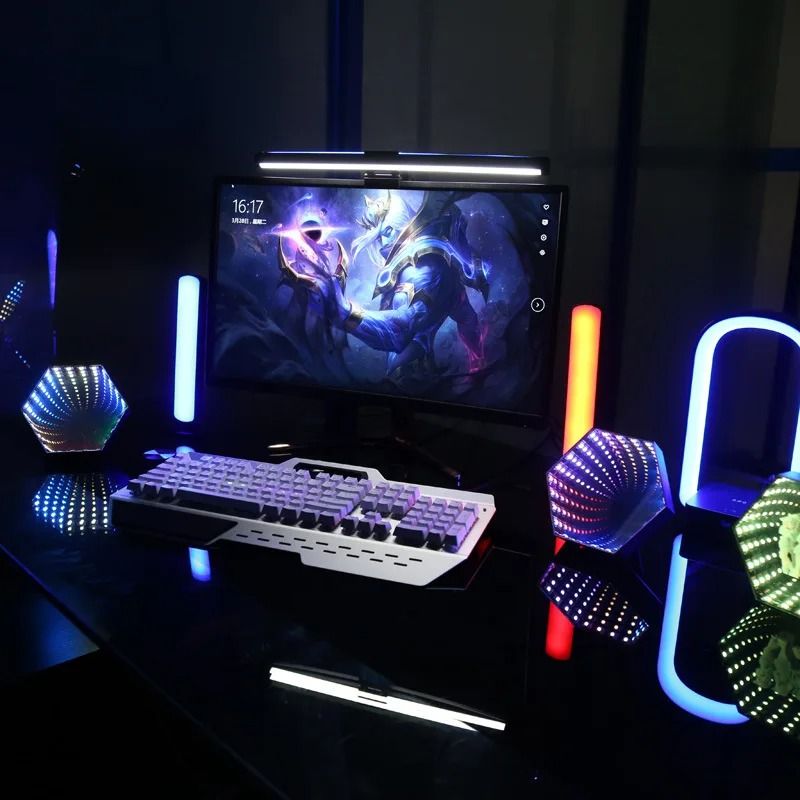 Interactive RGB Mirror Tunnel Ambient Desk Lamp with Music Sync