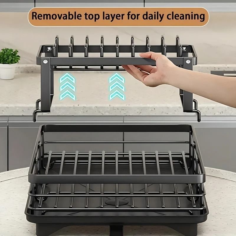 Double-Tier Extendable Dish Drainer – High-Capacity Utensil Rack & Kitchen Draining System