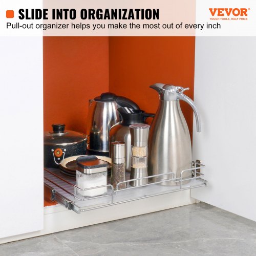 Heavy Duty Pull Out Cabinet Organizer with Smooth Slide Chrome Basket Drawer for Kitchen & Under Sink