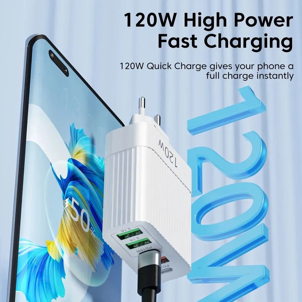 Professional High Power 120W 5 Port USB Fast Charger and Intelligent PD Type C Desktop Charging Station