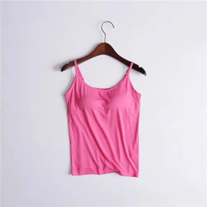 Womens Solid Padded Spaghetti Strap Cami – Built-In Bra Sexy Slim Tank Top 2024