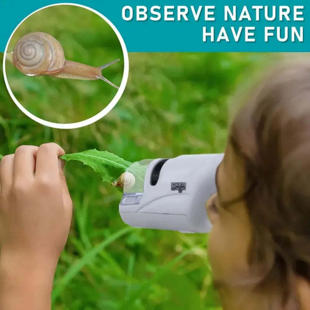 Handheld Pocket Microscope 60-120x Battery Powered Kids Science Microscope with LED Light