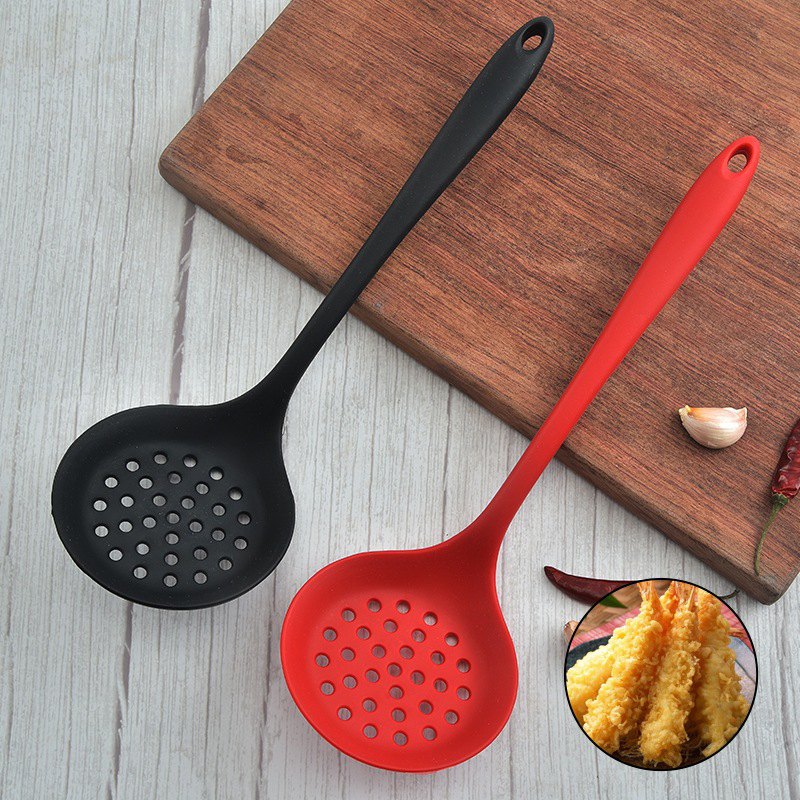 Heat Resistant Long Handle Silicone Colander Non-Stick Cooking Strainer Mesh Skimmer Oil Filter Spoon Kitchen Tool
