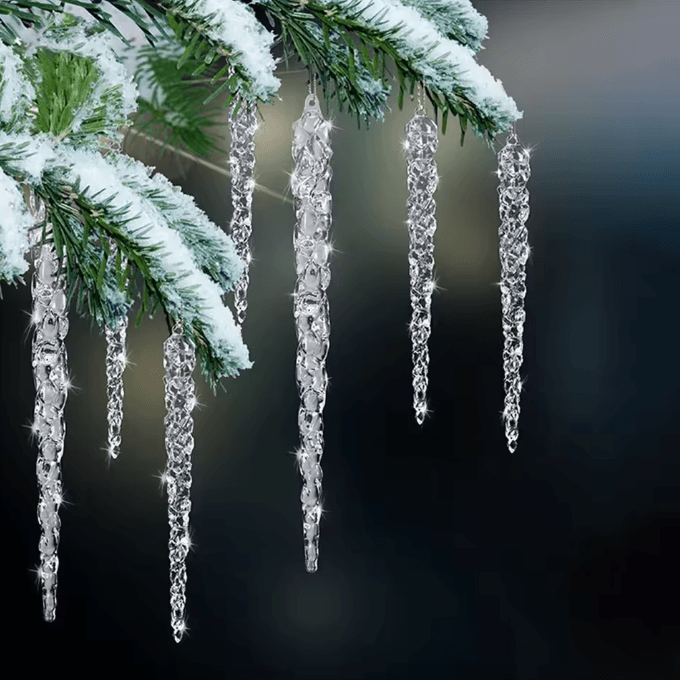 24PCS Acrylic Christmas Icicle Ornaments – Realistic Hanging Tree Decorations for Winter Decor