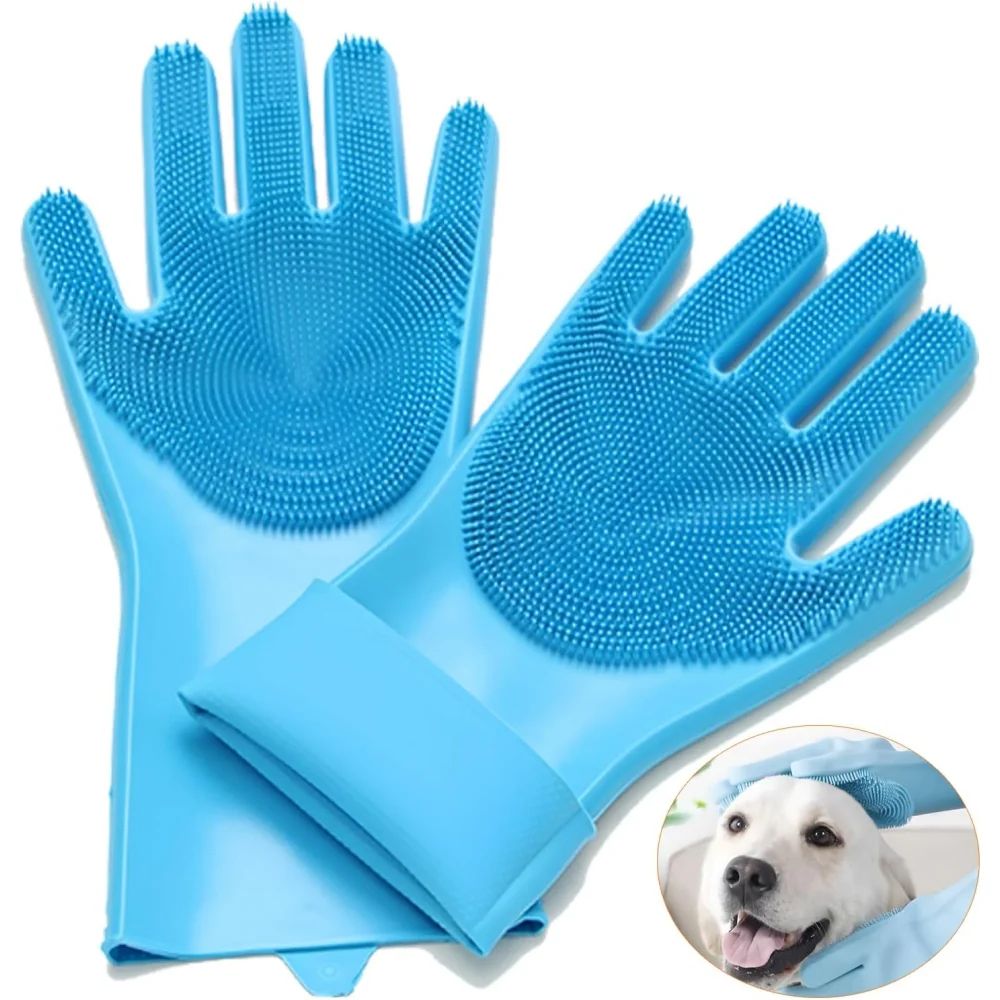 2-in-1 Heat-Resistant Silicone Cleaning Gloves with Built-In Scrubber Teeth
