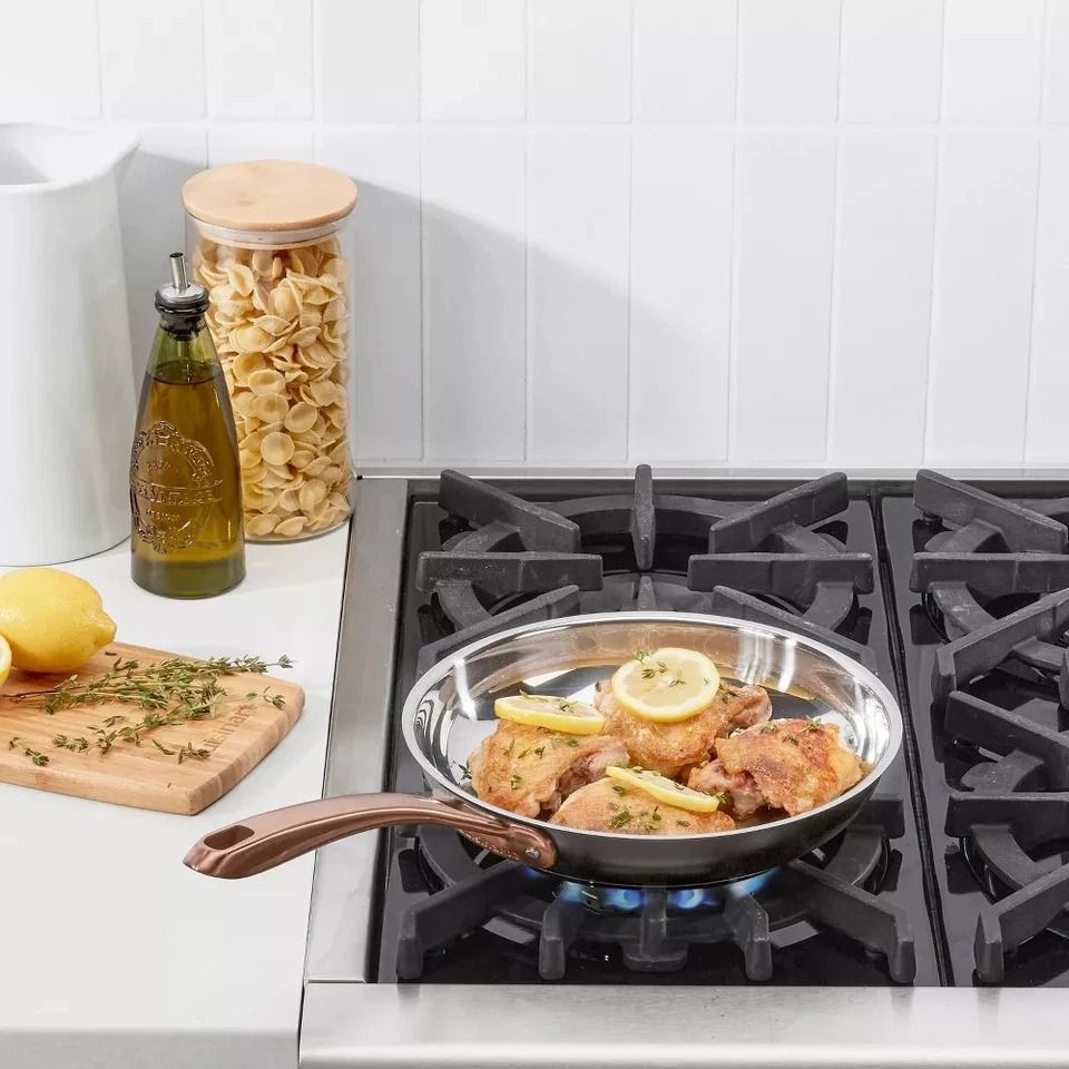 Matte Black Skillet Stainless with Blush Bronze Handle, High-Impact Bonded Base, Dishwasher Safe, Induction Ready