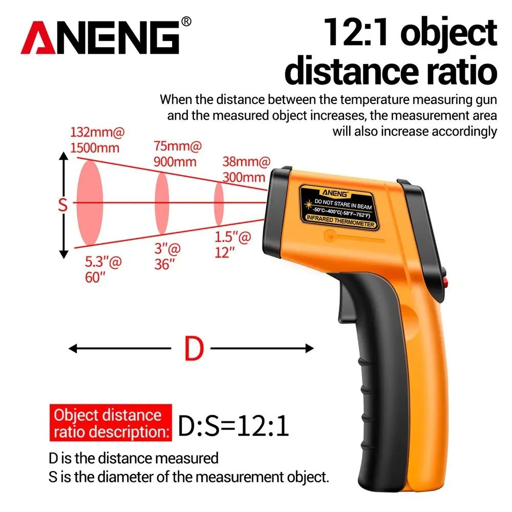 Digital Infrared Thermometer, High-Precision Non-Contact Temperature Gun with LCD Backlight for Industrial, Kitchen
