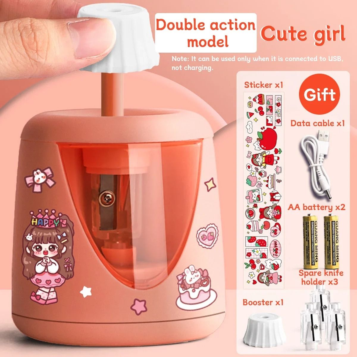Electric Automatic Pencil Sharpener Cartoon Space Design Kids School and Office Stationery