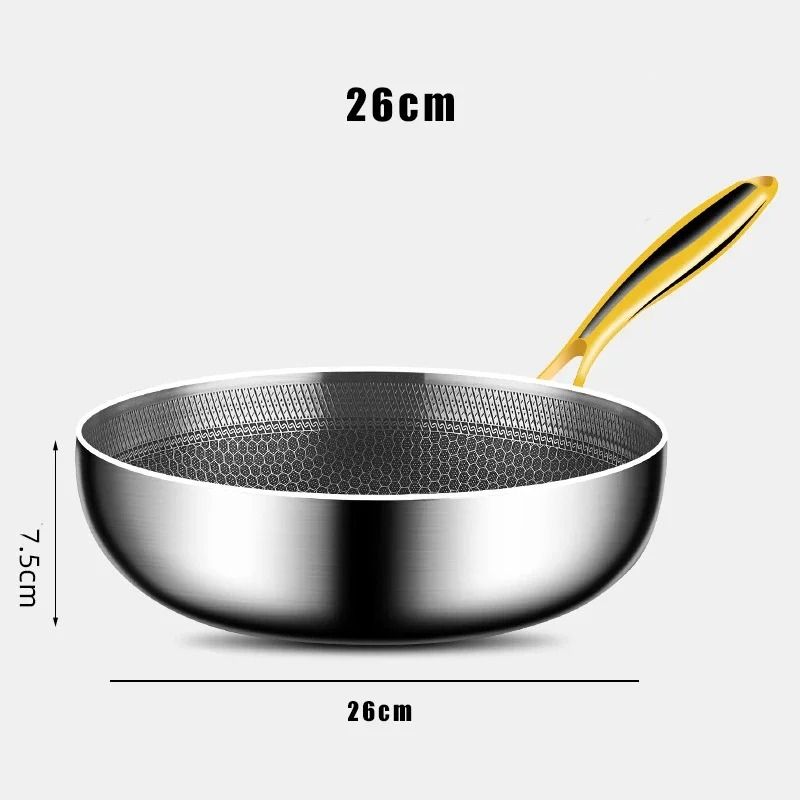 316 Stainless Steel Non Stick Frying Pan Wok with Honeycomb Surface