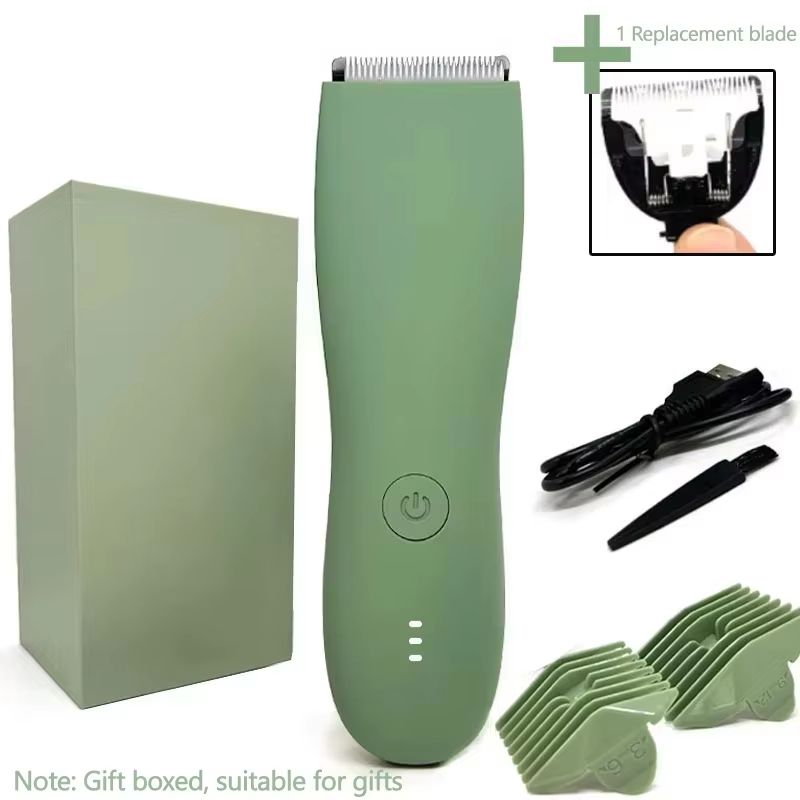 Men's Waterproof Body Hair Trimmer – Groin & Pubic Groomer with Replaceable Ceramic Blade