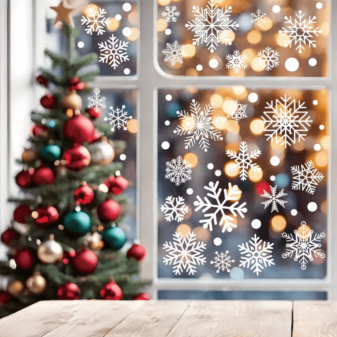 White Snowflake Christmas Window Stickers – Reusable Holiday Wall & Glass Decoration Set