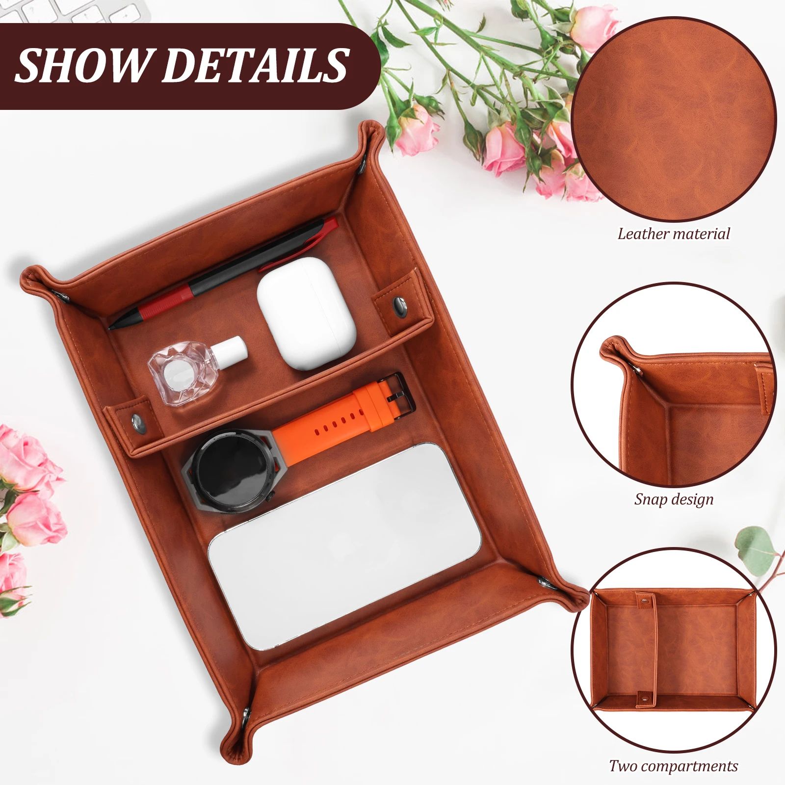 PU Leather Folding Valet Tray