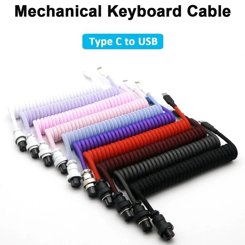 Premium Coiled Mechanical Keyboard Cable with USB-C and Aviation Connector