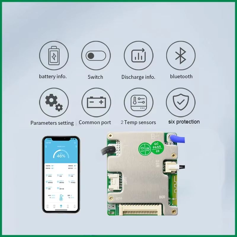 JiaBaiDa Smart BMS 7S–14S 20A/30A Battery Management System – Automatic Identify LFP NMC 24V 36V 48V Protection Board