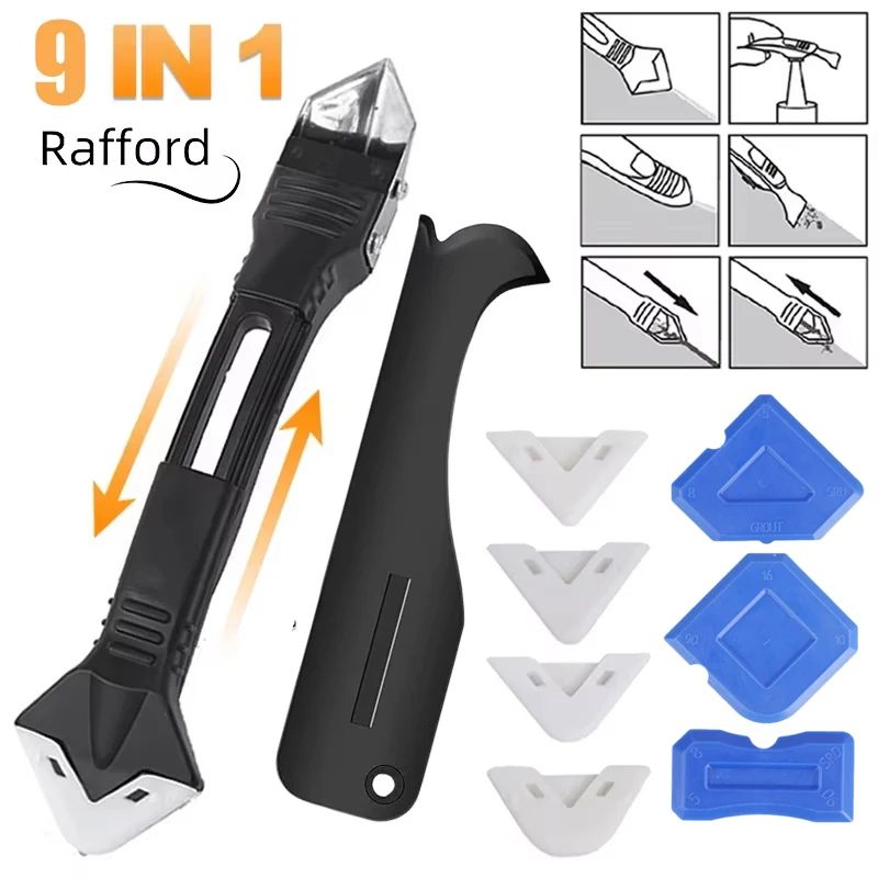 5 in 1 Metal Shovel Glue Tool Kit Silicone Spatula Caulk Remover and Sealant Finishing Tool