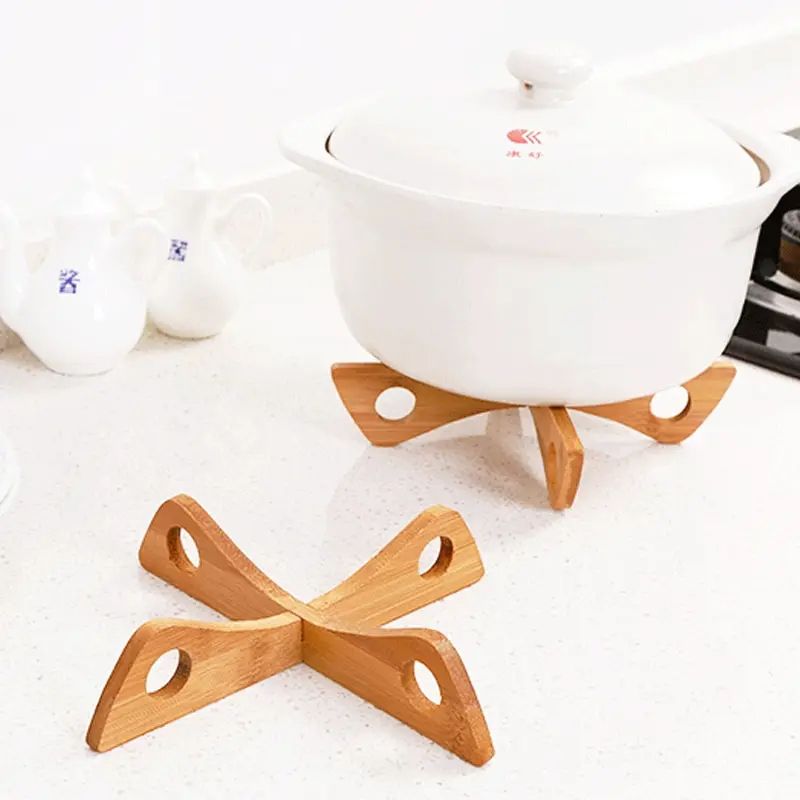 Cross Tray Holder Wooden Removable Table Mat, Anti-Heat Steam Resistant Kitchen Gadget, Non-Slip Household Wooden Mat