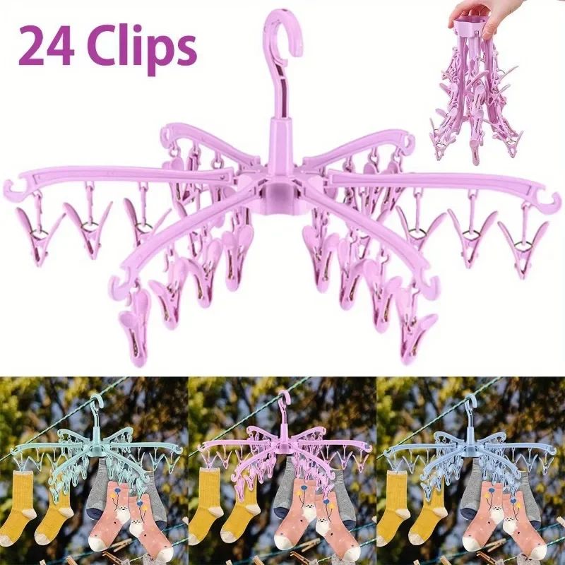 Folding Sock Drying Rack with 24 Clips