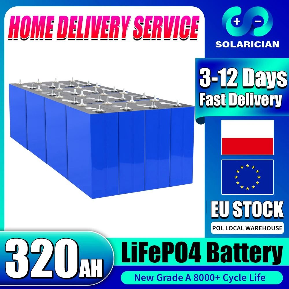 Grade A 320Ah LiFePO4 3.2V Rechargeable Battery Cell for RV Solar Golf Cart and DIY Energy Storage