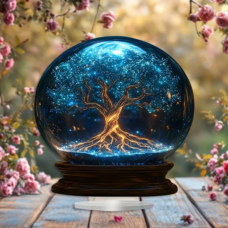 Crystal Starry Sky Blue Tree Acrylic 2D Flat Home Decoration