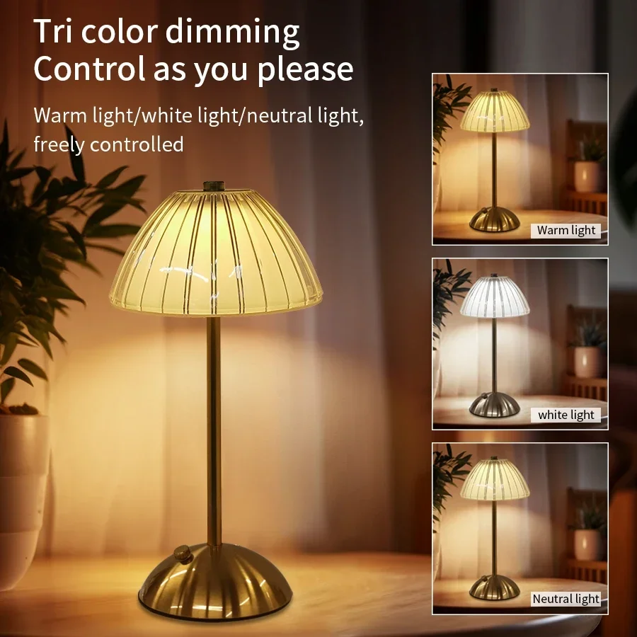 Rechargeable Crystal LED Table Lamp, Touch Sensor, Dimmable Desktop Night Light for Bedroom, Bedside, Hotel, Bar Decor