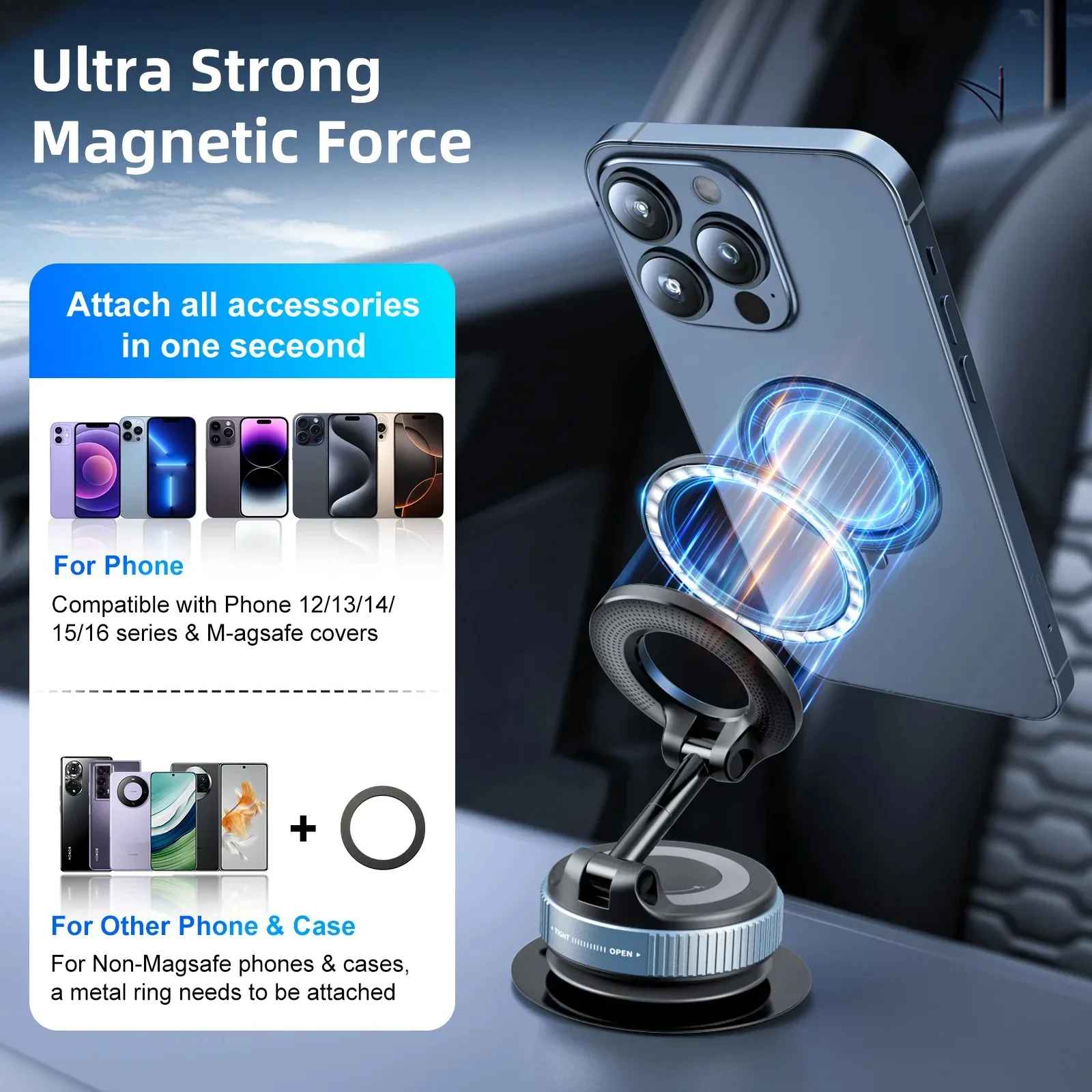 Magnetic Car Phone Stand Folding Vacuum Adsorption for Navigation Stable